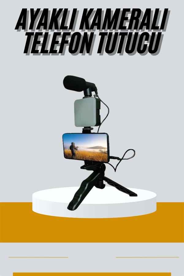 Tripod Telefon Tutucu Kumandalı Mikrofon Led Işık Vlog Video Kayıt