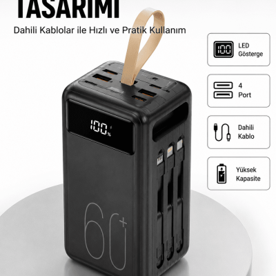 Tüm Cihazlarla Uyumlu LED Fenerli 4 Çıkışlı Powerbank Yeni Nesil