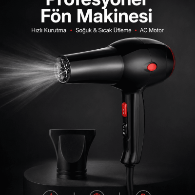 Tüm Saç Tiplerine Uygun, İki Kademeli Hız Ayarlı Fön Makinesi