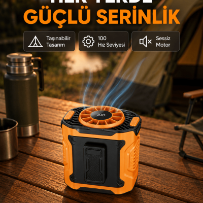 Turbo Mini Taşınabilir Fan – 100 Kademeli Dijital Hız Kontrolü ve Type-C Şarj
