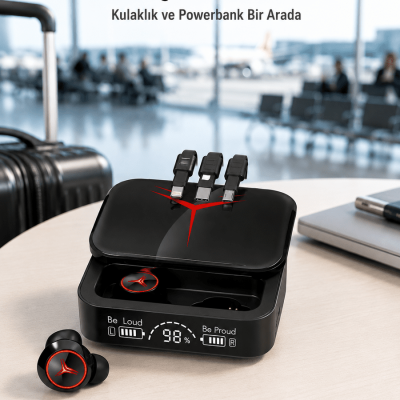 Tws Powerbank Kutulu Dijital Göstergeli Bluetooth Kulaklık Kablosuz Kulakiçi Kulaklık Yeni Nesil