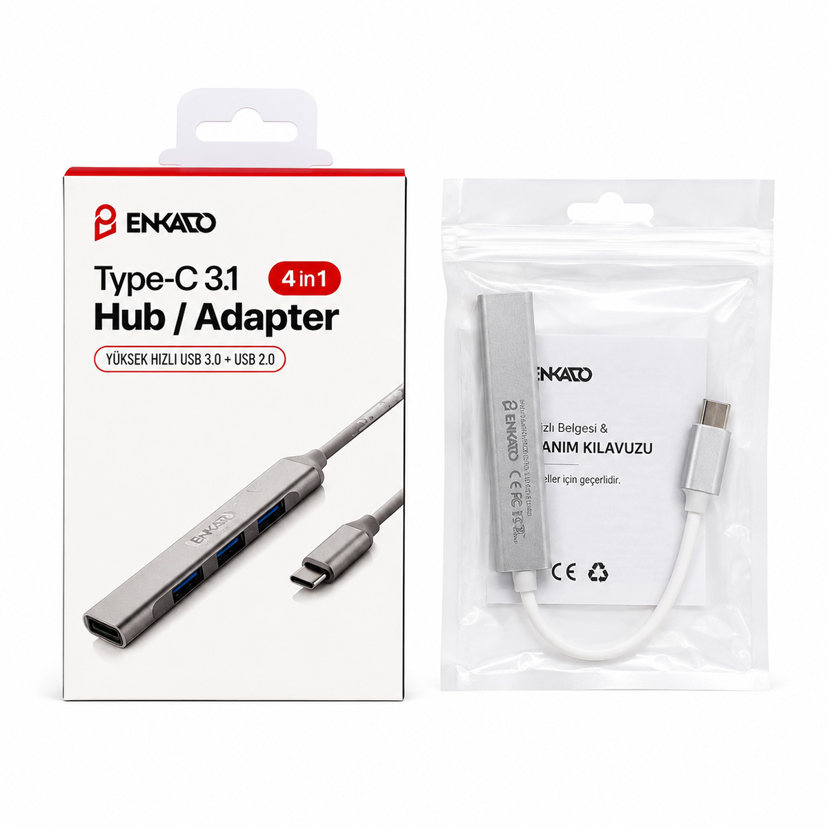 Type-C 4 Port USB Hub (USB 3.0 & 2.0, Anahtarlı)