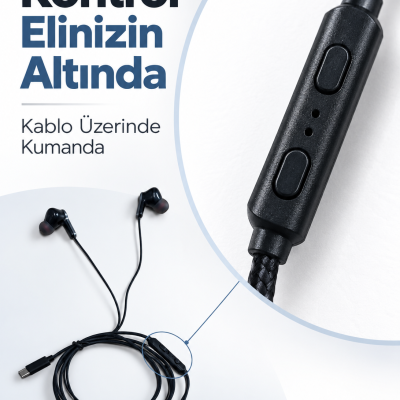 Mikrofonlu ve Kumandalı Kulak İçi Kulaklık Type C Girişli