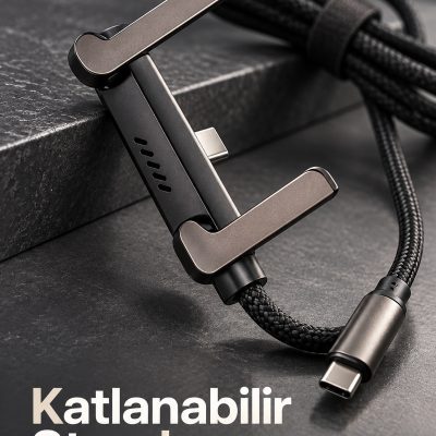 Telefon Standlı Şarj Kablosu Katlanabilir Metal Kollu