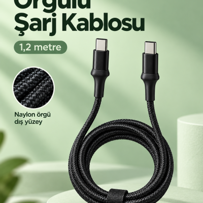 Type C to Type C LED Işıklı Şarj Kablosu 1,2 Metre