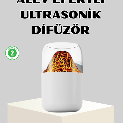 Ultrasonik Alev Efektli Aromaterapi Difüzörü USB Şarjlı ve Otomatik Kapanma Özellikli