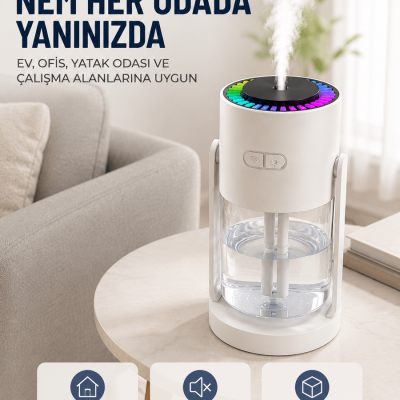 Ultrasonik Hava Nemlendirici Renkli LED Işıklı Sessiz Oda Nemlendirme Cihazı
