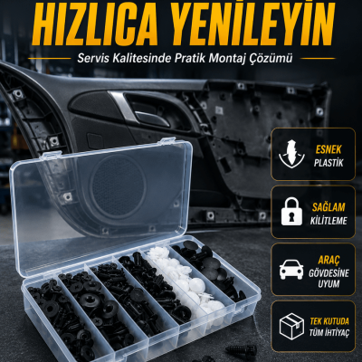 Universal Araç Döşeme Klipsi ve Tampon Sabitleme Pimi Seti 100 Parça Organizer Kutulu