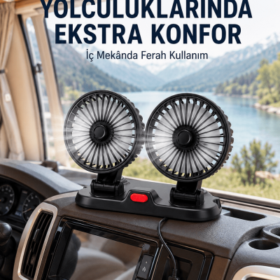 USB Bağlantılı Çift Başlıklı Araç İçi Soğutma Vantilatörü