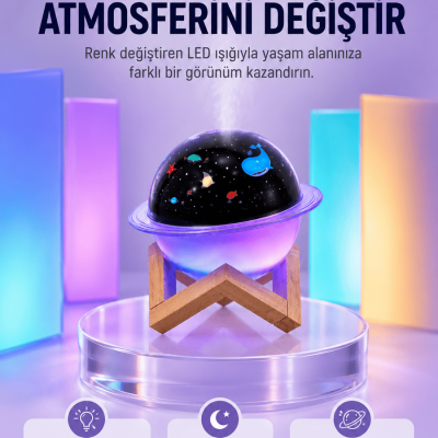 USB ile çalışan projektörlü aromaterapi nemlendirici masaüstü kullanım için uygun