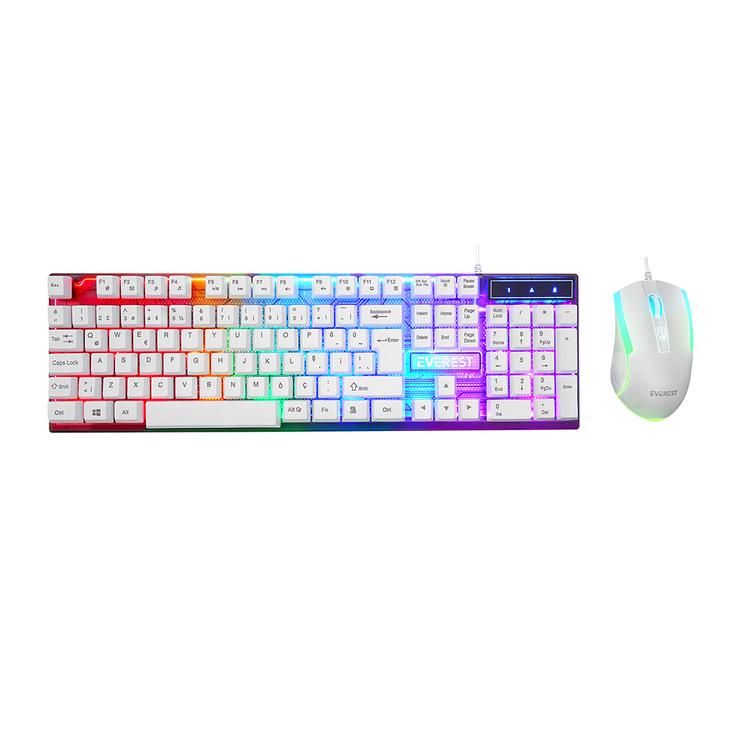 USB Kablolu Oyuncu Klavye ve Mouse Seti - Beyaz RGB