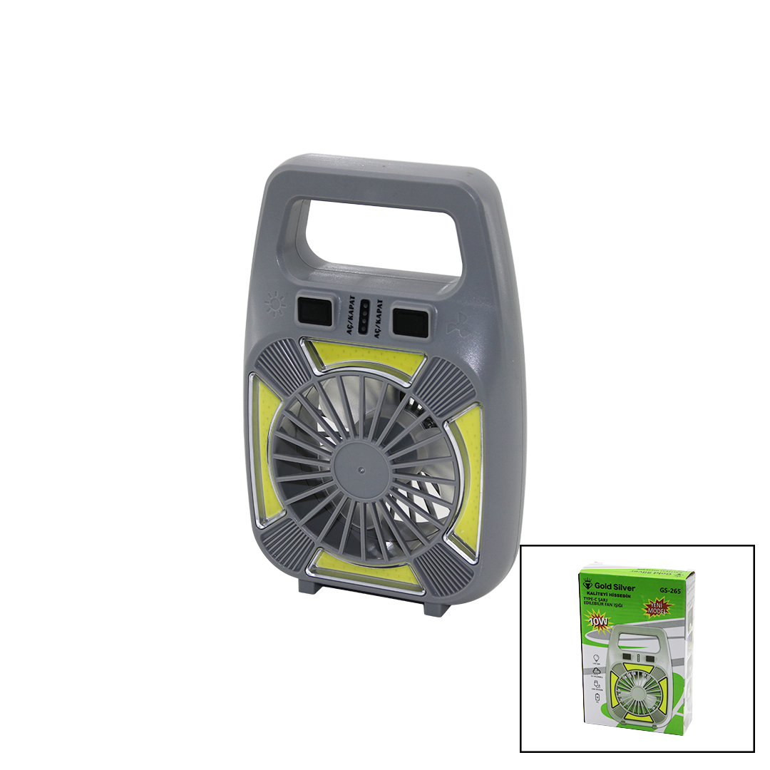 USB Şarjlı 2in1 Mini Fan ve Fener 10W – 2 Kademe, Su Geçirmez, Taşınabilir