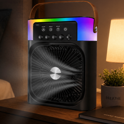 USB Şarjlı Masaüstü Sprey Fan Taşınabilir Serinletici RGB Işıklı Mini Klima