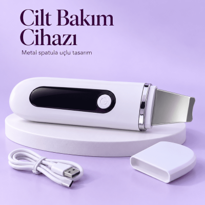 USB Şarjlı Metal Spatula Uçlu Beyaz Yüz ve Cilt Bakım Cihazı