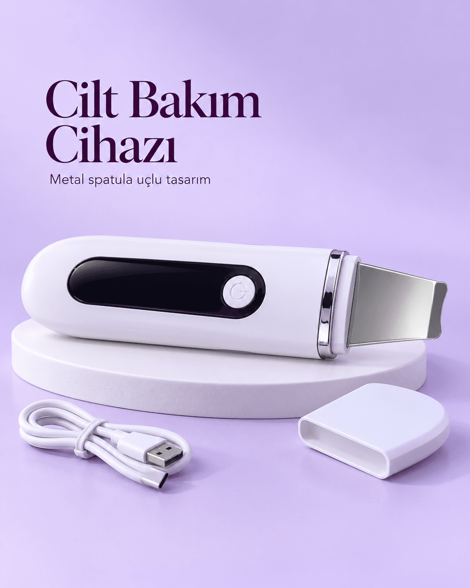 USB Şarjlı Metal Spatula Uçlu Beyaz Yüz ve Cilt Bakım Cihazı