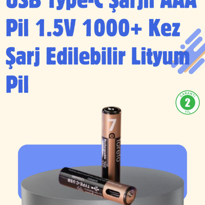 USB Type-C Şarjlı AAA Lityum Pil 1000+ Şarj Döngüsü ile Uzun Ömür
