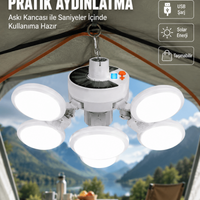 USB ve Solar Şarjlı Katlanabilir 5 Taraflı LED Lamba