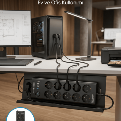 USB ve Type-C Şarj Özellikli 10'lu Çoklu Priz