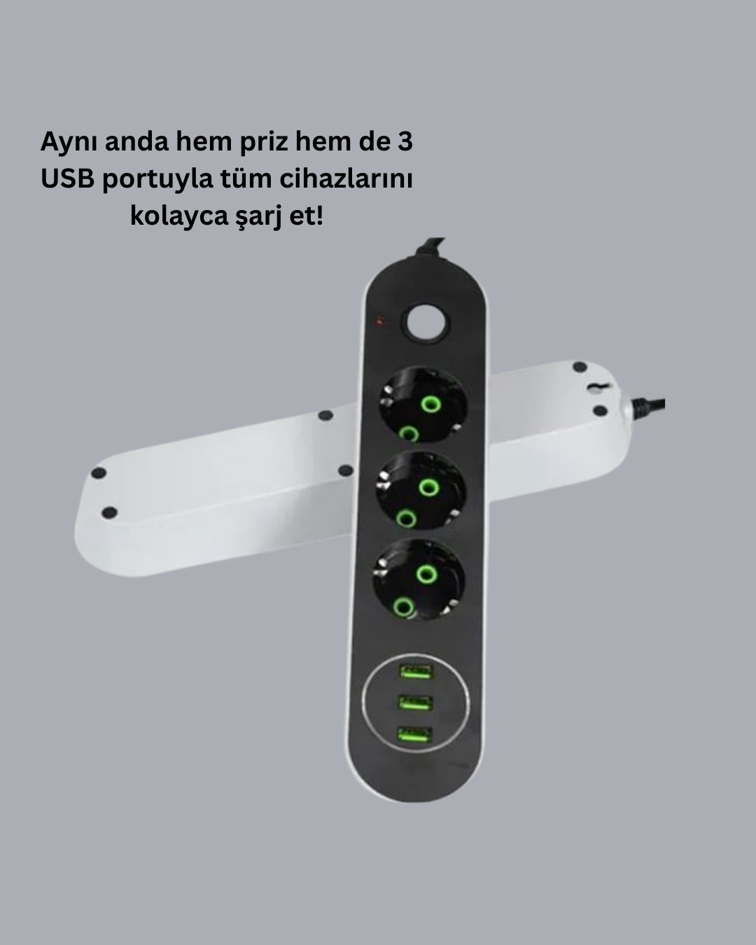 Hızlı Şarj Özellikli 3 USB Girişli Üçlü Priz