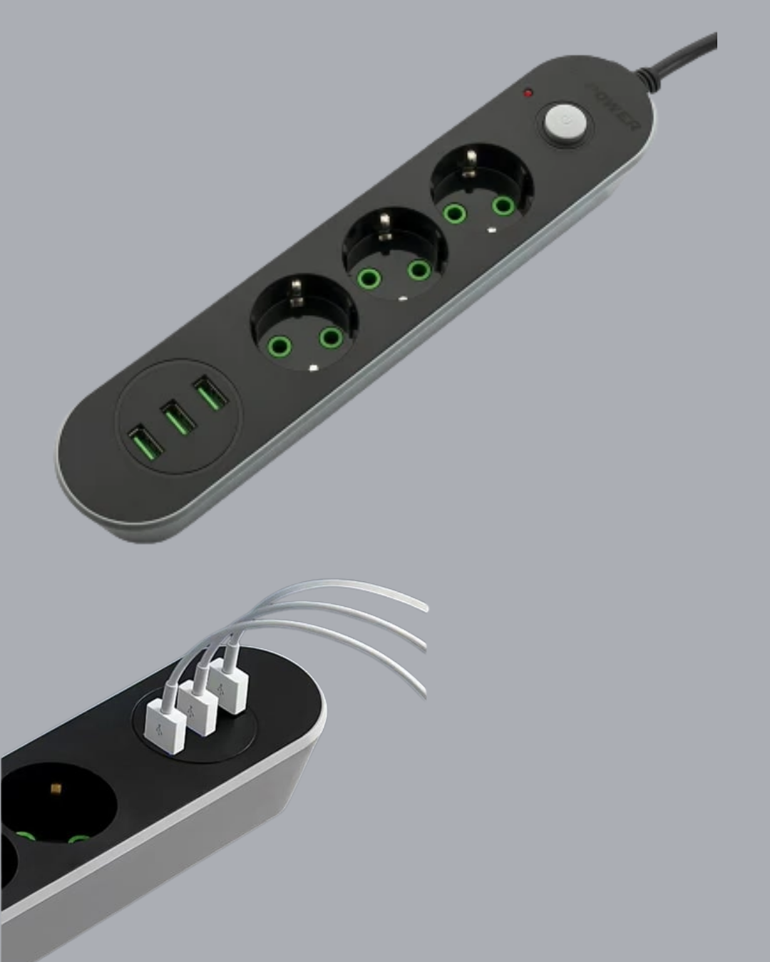 Hızlı Şarj Özellikli 3 USB Girişli Üçlü Priz