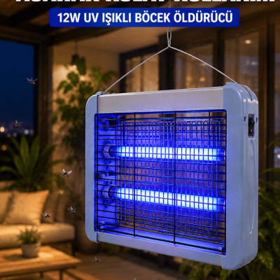 UV Işıklı Sinek Öldürücü Lamba 12W Çift Tüplü Elektrikli Böcek Öldürücü