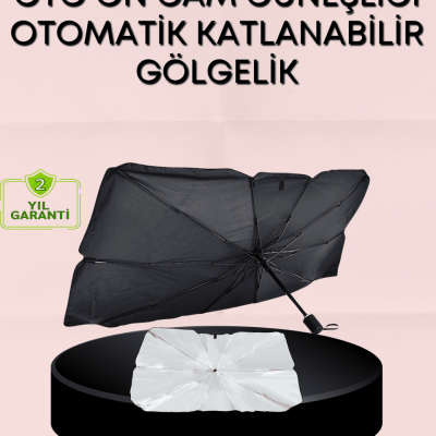 UV Korumalı Şemsiye Tipi Oto Güneşliği - Geniş Araç Uyumu