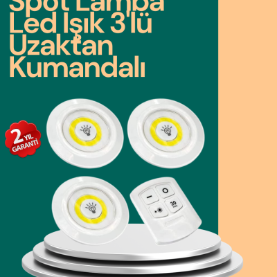 Uzaktan Kumanda İle Kontrol Edilebilen Yapışkanlı 3 Lü Kablosuz Led Spot Lamba