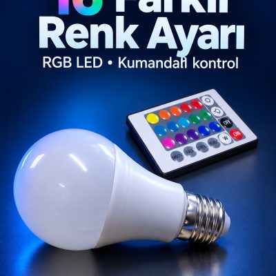 Renkli LED Ampul Kumandadan Beyaz Işık Seçimli
