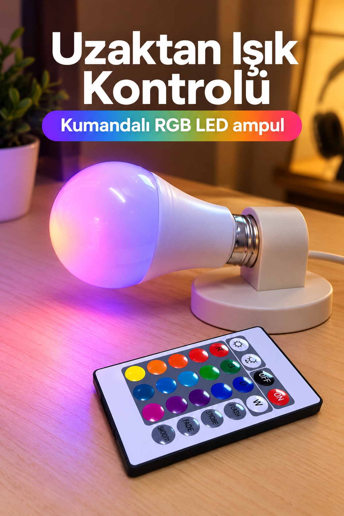 Renkli LED Ampul Kumandadan Beyaz Işık Seçimli