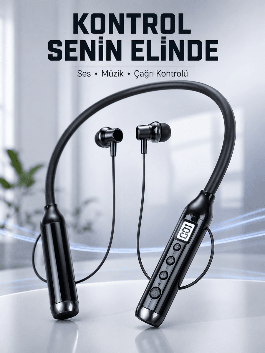 Uzun Kullanım Süreli Bluetooth Kulaklık Boyun Bantlı Mikrofonlu 600 Saat Müzik Süreli Ses ve Çağrı Kontrollü Kablosuz Kulaklık
