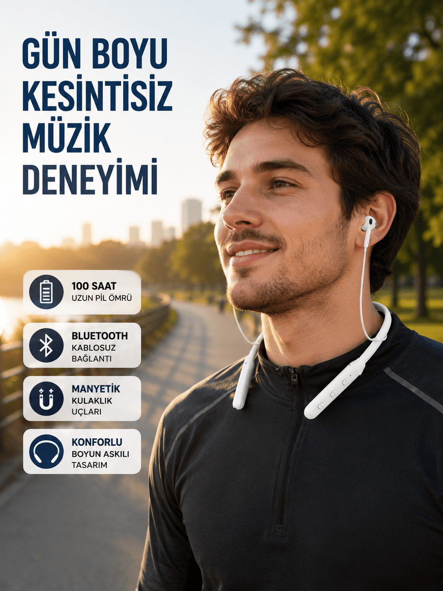 Uzun Süre Dayanıklı Manyetik Başlıklı Bluetooth Kulaklık