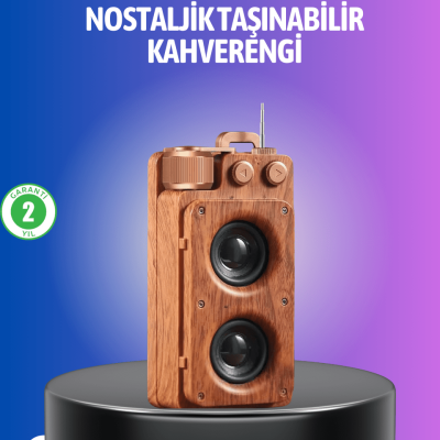 Vintage Tasarımlı Bluetooth Hoparlör Uzun Pil Ömürlü ve FM Destekli