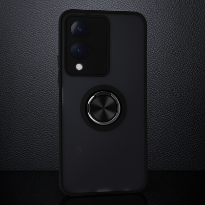 Vivo Y17s Kılıf Montreal Yüzüklü Silikon Kapak - Siyah