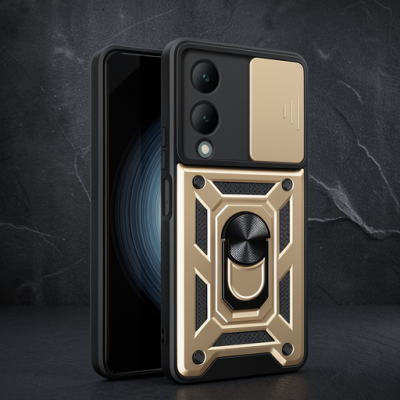 Vivo Y17s Kılıf Pars Lens Yüzüklü Silikon - Gold
