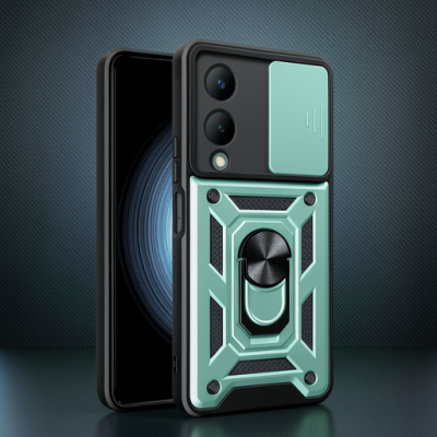 Vivo Y17s Kılıf Pars Lens Yüzüklü Silikon - Yeşil