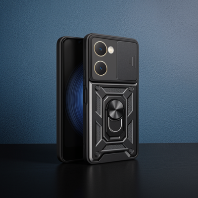 Vivo Y18 Kılıf Pars Lens Yüzüklü Silikon - Siyah