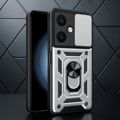 Vivo Y27 Kılıf Pars Lens Yüzüklü Silikon - Gümüş