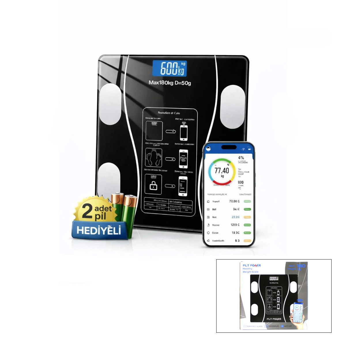 Vücut Analizli Bluetooth Dijital Baskül 180kg/50g