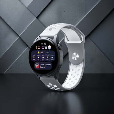Watch 20mm Spor Delikli Kordon - Gri-beyaz