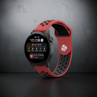 Watch 20mm Spor Delikli Kordon - Kırmızı-siyah