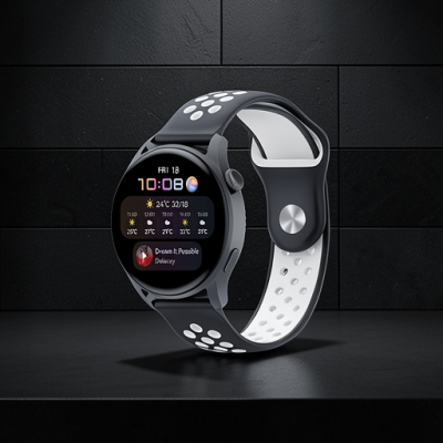 Watch 20mm Spor Delikli Kordon - Siyah-beyaz