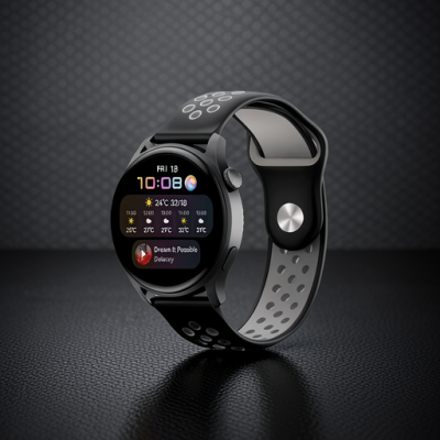 Watch 20mm Spor Delikli Kordon - Siyah-gri