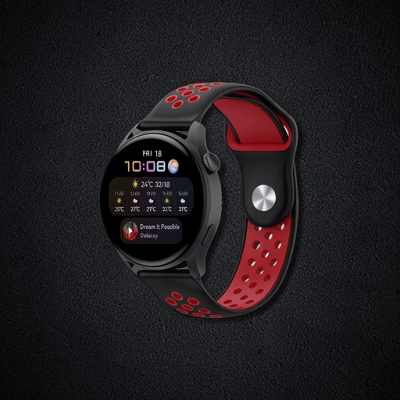 Watch 20mm Spor Delikli Kordon - Siyah-kırmızı