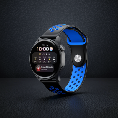 Watch 20mm Spor Delikli Kordon - Siyah-mavi
