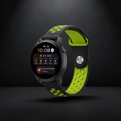 Watch 20mm Spor Delikli Kordon - Siyah-yeşil