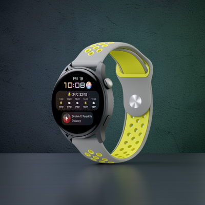 Watch 22mm Spor Delikli Kordon - Gri-yeşil