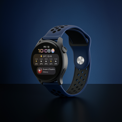 Watch 22mm Spor Delikli Kordon - Lacivert-siyah