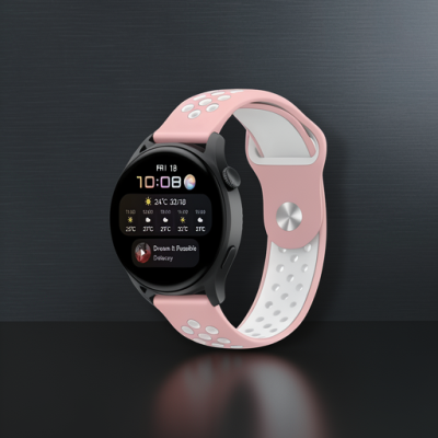 Watch 22mm Spor Delikli Kordon - Pembe-beyaz