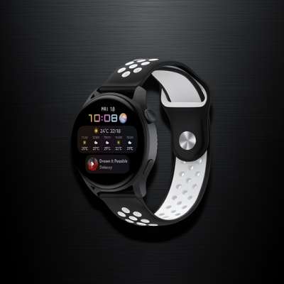Watch 22mm Spor Delikli Kordon - Siyah-beyaz