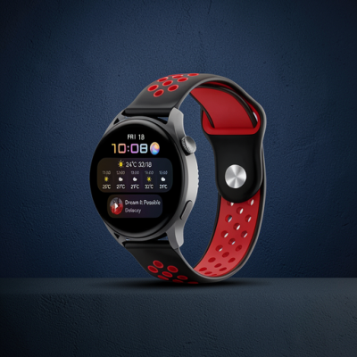 Watch 22mm Spor Delikli Kordon - Siyah-kırmızı